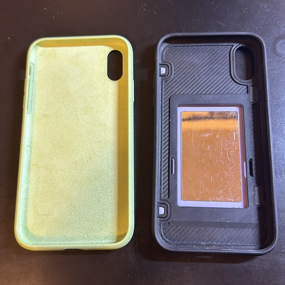 iPhone XR mirror + card case, BONUS silicone case (both used, good condition)